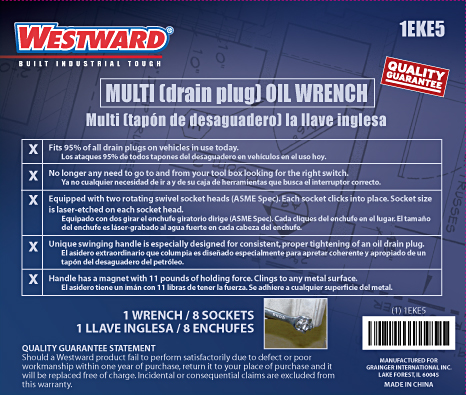 Multi Oil Wrench Label for Westward Tools